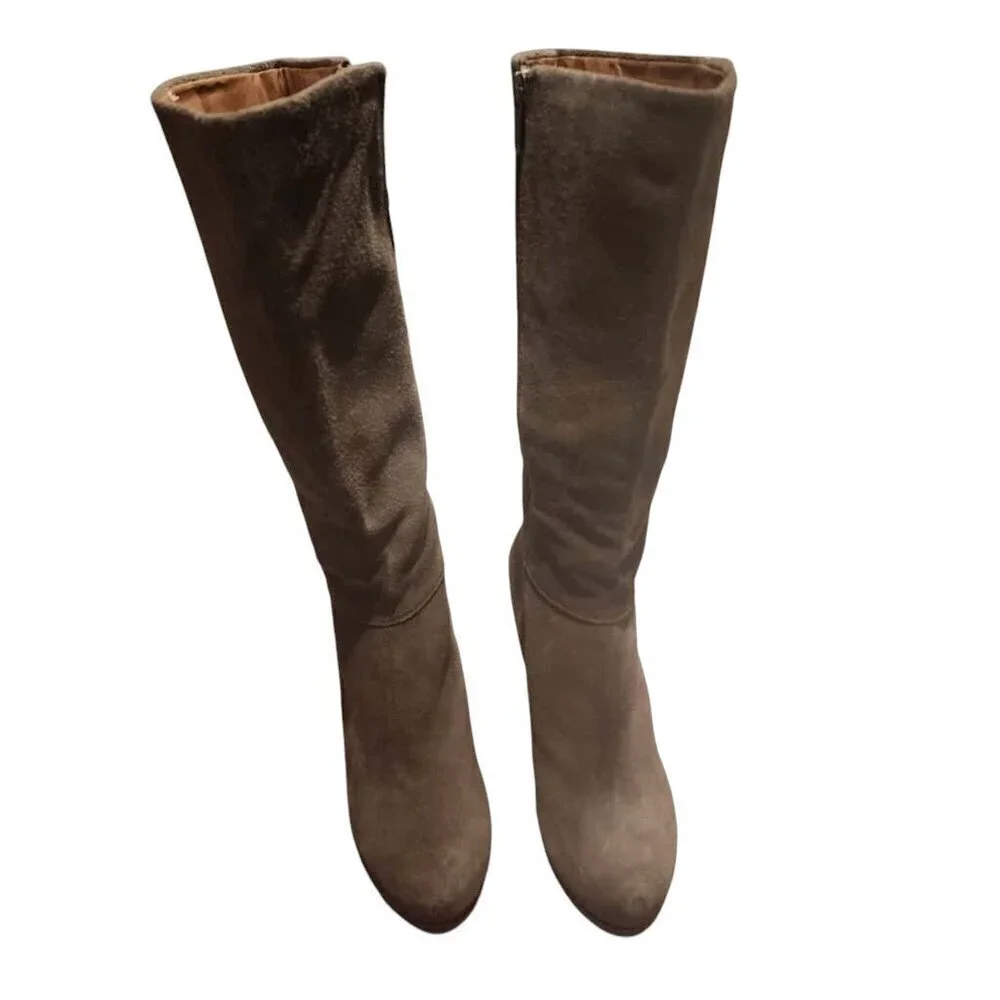 Lucky Brand Wedge Heel Boots Women's Brown Suede Leather Size 8M Fits 6.5-7